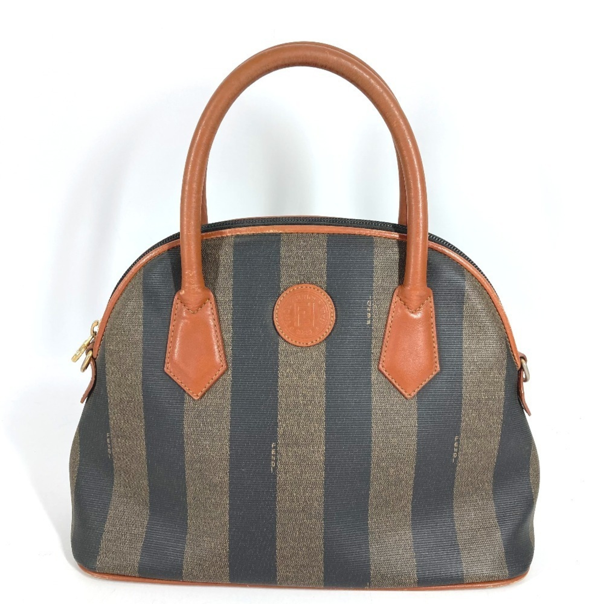 Fendi Vintage Pecan Tote Bag Handbag Leather Women's Khaki
